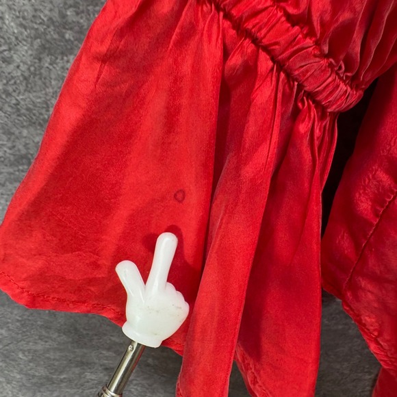 VTG 80s Diana Marco Silk Button Up Blouse Womens 14 Red Ruffle Pirate RenFair - Picture 4 of 14